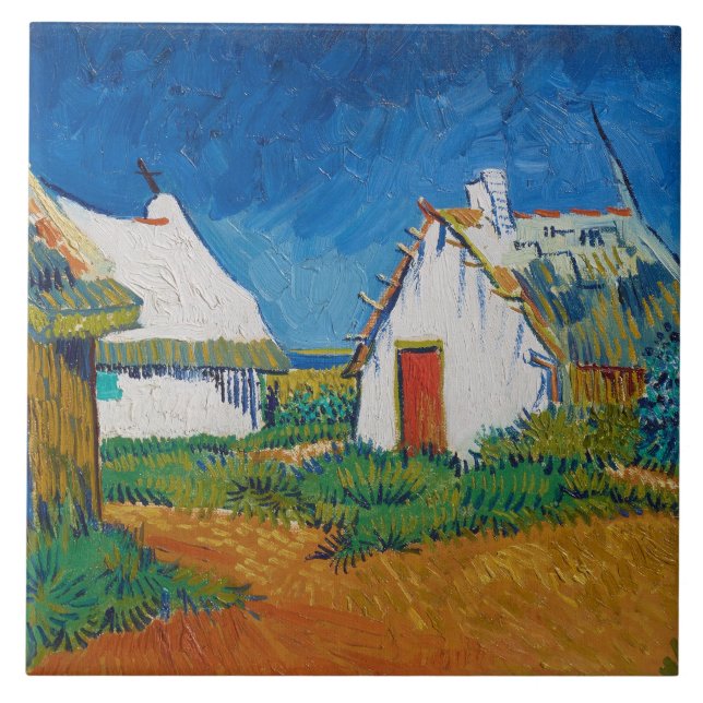 Azulejo Van Gogh Tres Casas Blancas en Saintes Maries (Frente)