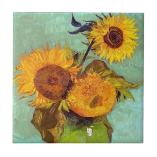 Azulejo Van Gogh - Tres Girasoles En Un Jarrón - Arte Fino