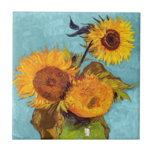 Azulejo Van Gogh - Tres Girasoles En Un Jarrón - Arte Fino