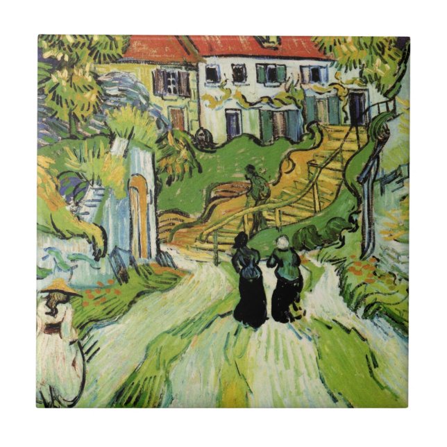 Azulejo Van Gogh Village Street y Steps Auvers, figuras (Frente)