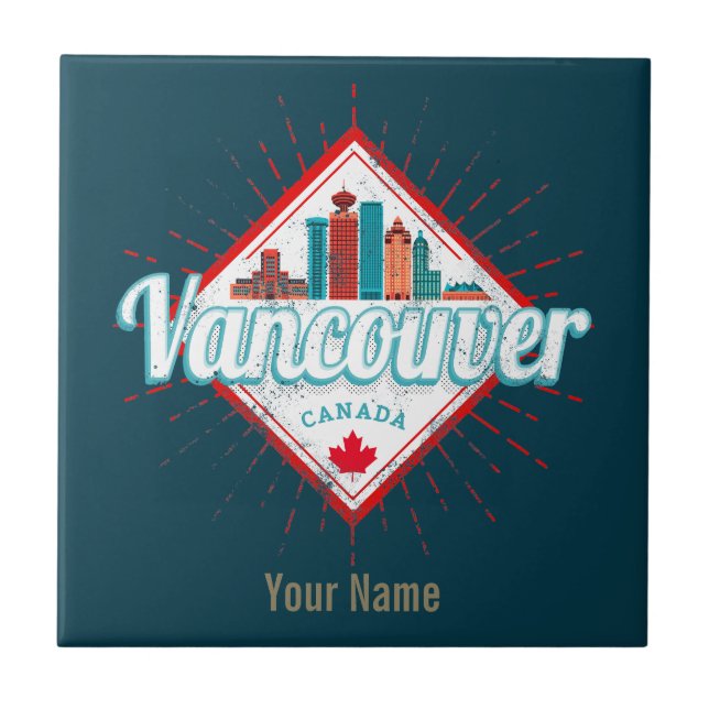 Azulejo Vancouver Skyline British Columbia Retro Canadá (Frente)
