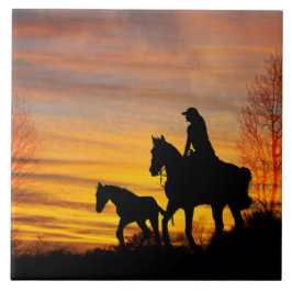 Azulejo Vaquera Sunset Horseback Rienda Cerámica Tile