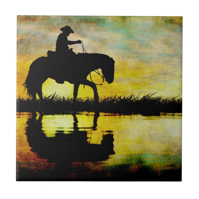 Azulejo Vaquero a caballo al atardecer. (Frente)