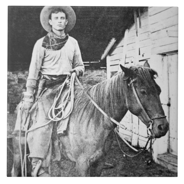 Azulejo Vaquero americano en Kansas, c.1880 (foto de b/w) (Frente)