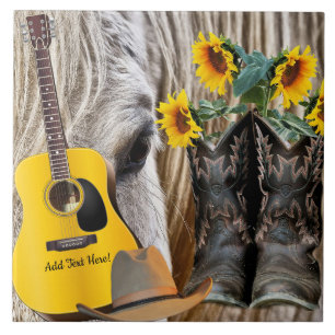 Azulejo Vaquero Caballo Boots Gorra Vaquero Guitar Sunflow