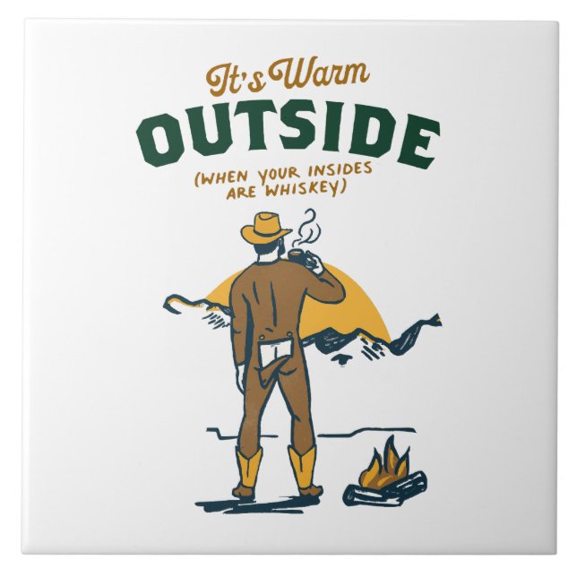 Azulejo Vaquero Divertido Bebiendo Whisky (Frente)