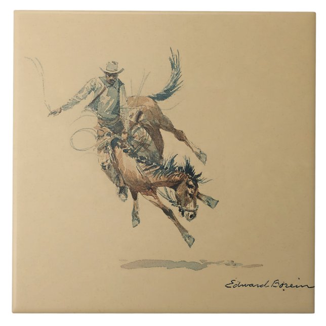 Azulejo Vaquero en un caballo bronco #3 de Edward Borein (Frente)