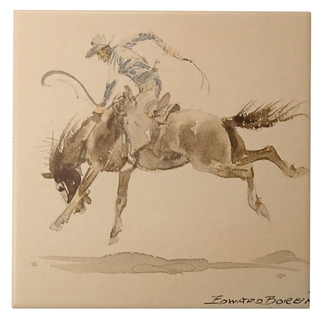 Azulejo Vaquero en un caballo desbocado de Edward Borein (Frente)