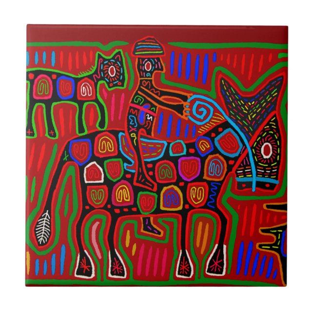 Azulejo Vaquero Indio Kuna de Rodeo (Frente)