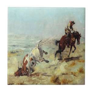 Azulejo Vaquero occidental Roping un buey