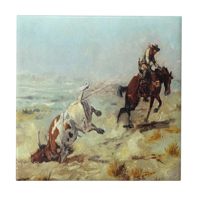 Azulejo Vaquero occidental Roping un buey (Frente)