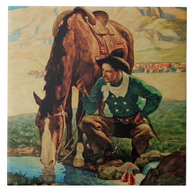 Azulejo Vaquero regando su caballo por NC Wyeth (Frente)