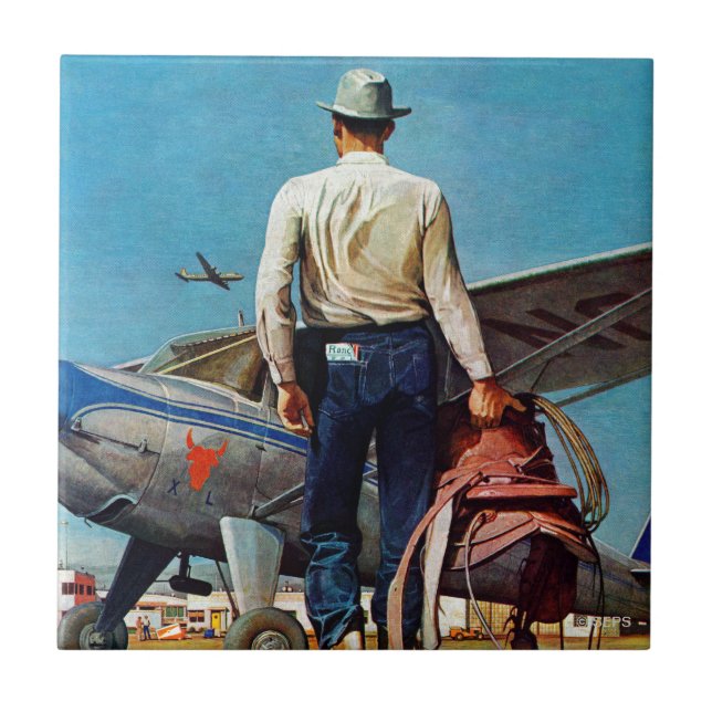 Azulejo Vaquero volador por Mead Schaeffer (Frente)