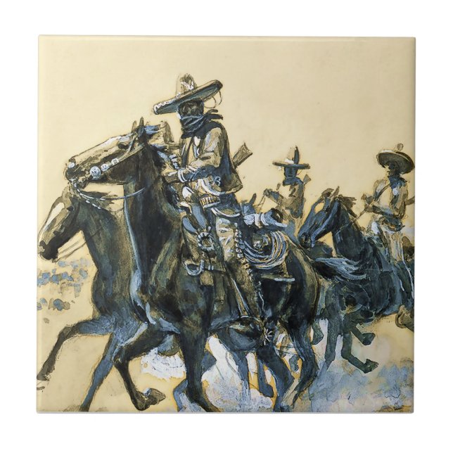 Azulejo "Vaqueros" Arte Occidental por Charles M Russell (Frente)