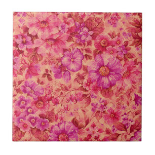 Azulejo Varias flores floreciendo en cálido rosa y púrpura