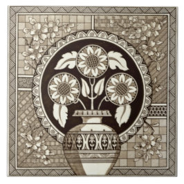 Azulejo Vasa estética repro victoriana de girasoles Sepia