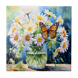 Azulejo Vase de Daisies Bonito Floral