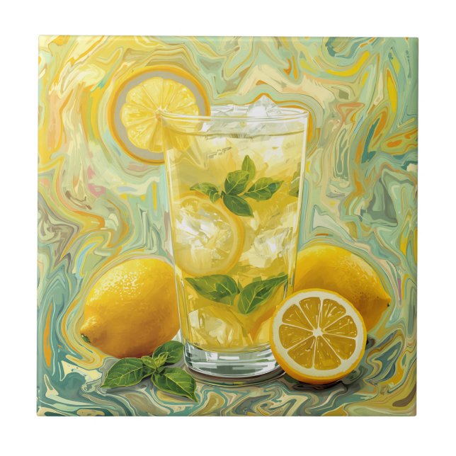 Azulejo Vaso de limonada fresca y limones Arte abstracto  (Frente)
