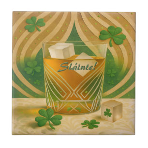 Azulejo Vaso de Whiskey Irlandés "Sláinte!" Trébol