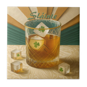 Azulejo Vaso de Whiskey Irlandés Trébol de Hielo "¡Salud!"