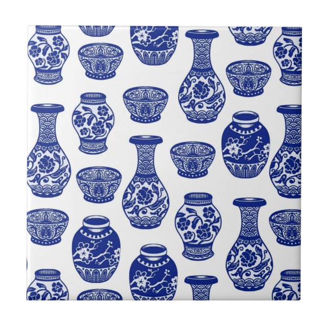 Azulejo Vasos de cerámica de porcelana azul y blanca china (Frente)