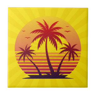 Azulejo Vector Atardecer con Palmeras