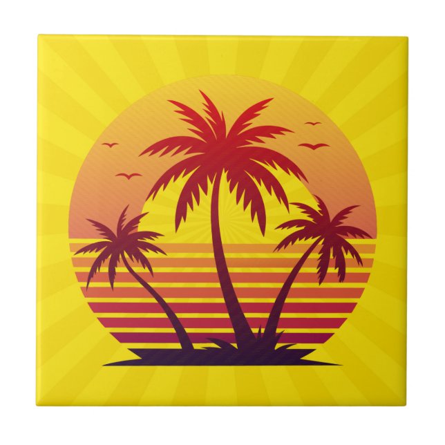 Azulejo Vector Atardecer con Palmeras (Frente)