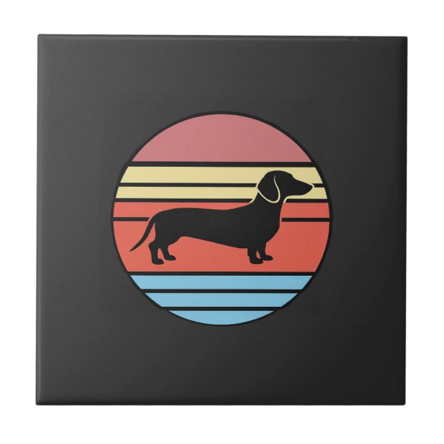 Azulejo Vector Atardecer Perro Dachshund Retro (Frente)