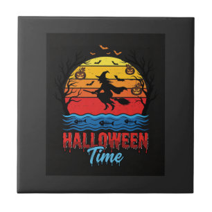 Azulejo Vector Bruja Atardecer Halloween