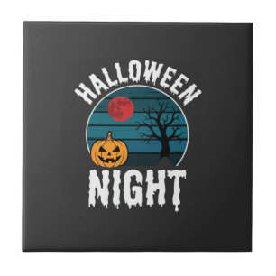 Azulejo Vector de árbol de calabaza de noche de Halloween