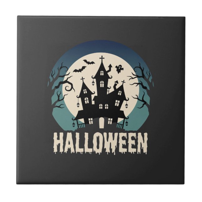 Azulejo Vector de casa embrujada de Halloween bajo la luz  (Frente)