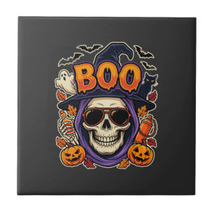 Azulejo Vector de gafas de sol de cráneo de Halloween Boo