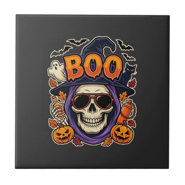 Azulejo Vector de gafas de sol de cráneo de Halloween Boo (Frente)