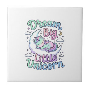Azulejo Vector de regalo de unicornio pequeño sueña en gra