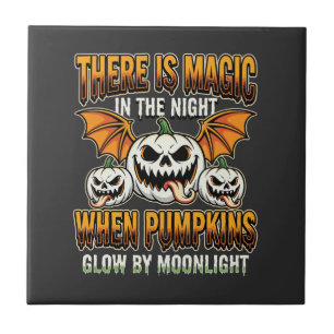 Azulejo Vector de terror de luna llena de calabaza mágica