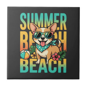 Azulejo Vector de vacaciones de perro en la playa de veran