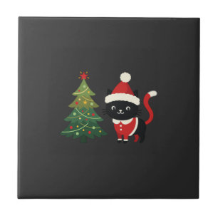 Azulejo Vector gato de Navidad Santa árbol