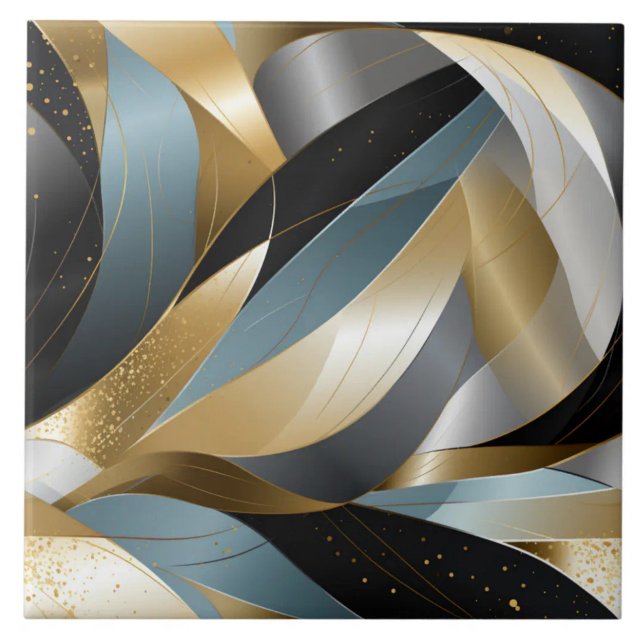 Azulejo Vector Gráfico Oro Negro Plata Abstracto (The complete printed tile design. Tiles sold individually.)