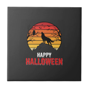 Azulejo Vector Lobo Atardecer Feliz Halloween