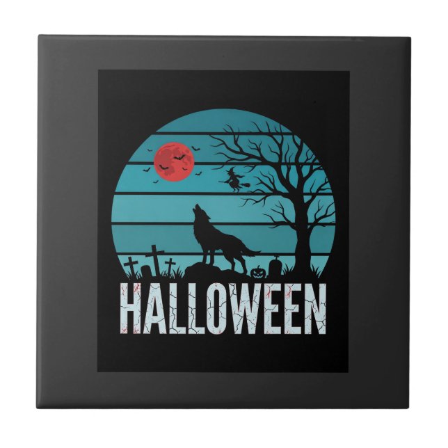 Azulejo Vector Luna Cementerio Lobo Halloween (Frente)