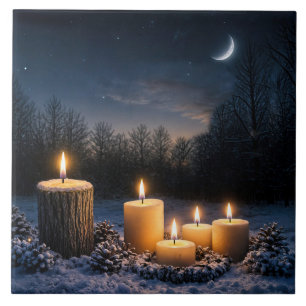 Azulejo Velas del Solsticio de Invierno en la Luna de Niev