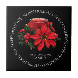 Azulejo Velas rojas festivas, Holly y Poinsettia
