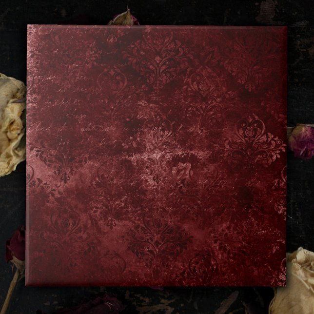 Azulejo Velvety Henna Damask | Grunge con angustia roja (Subido por el creador)