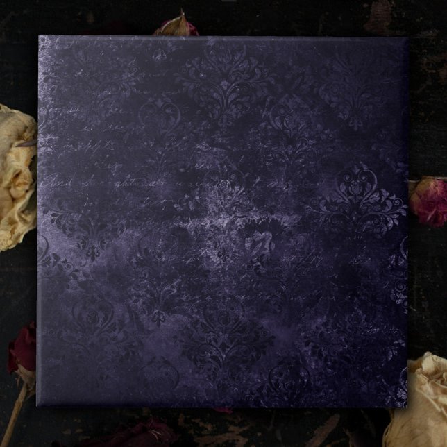 Azulejo Velvety Midnight Damask | Grunge índigo morado (Subido por el creador)