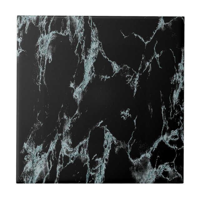 Azulejo Vena turquesa ligera con aspecto de mármol negro (Frente)