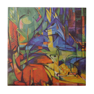 Azulejo Venado en el bosque II por Franz Marc, Arte Vintag