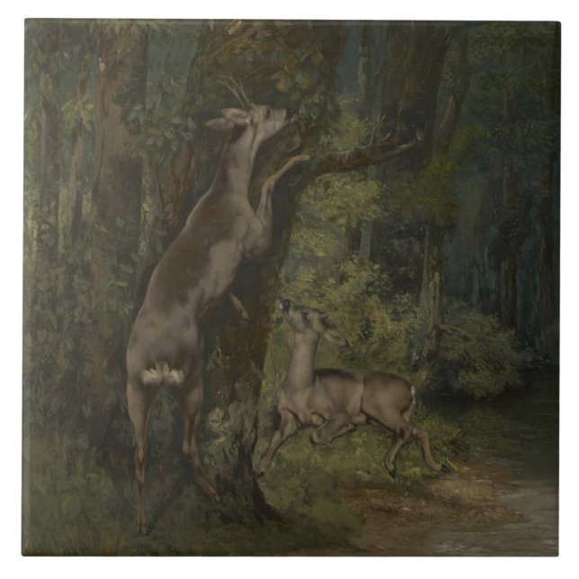 Azulejo Venado en el bosque (por Gustave Courbet) (Frente)