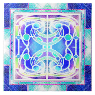 Azulejo Ventana de Catedral de Vidrio Emplomado en Azul y