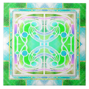 Azulejo Ventana de catedral de vidrio emplomado en verde m