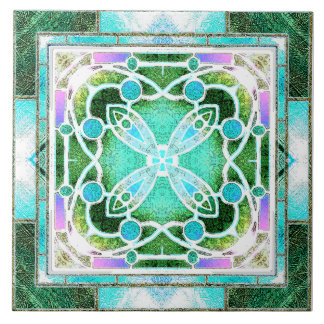 Azulejo Ventana de la Catedral de Vidrio Manchado en Verde